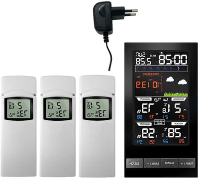 Weerstation Set - Digitale Thermometer - Weersvoorspelling Binnen - 3 Draadloze Sensoren - Meerdere Kanalen - Zwart