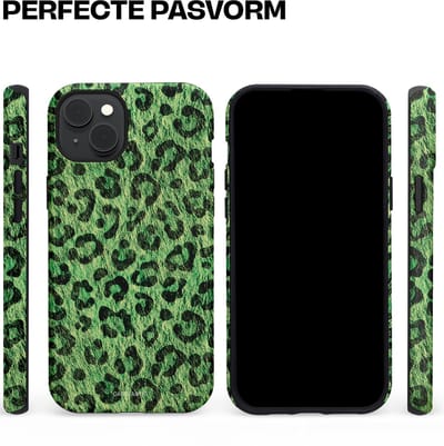 Casetastic hoesje geschikt voor Apple iPhone 15 Plus - MagSafe - Dubbellaagse bescherming - Groene Panterprint - Fashion Case - Donkergroen Zwart