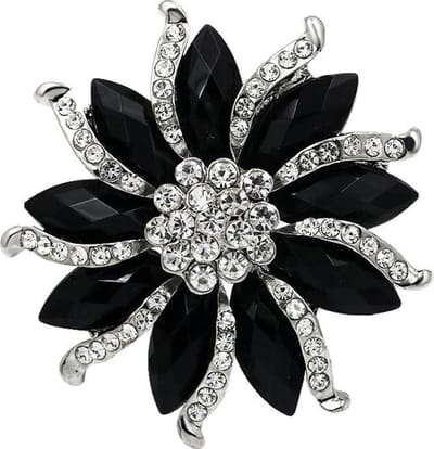 Fako Bijoux - Broche - Bloem - Ster - Kristal - Zwart - 57mm - Zilverkleurig