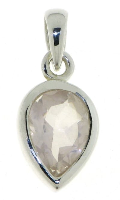 SilverGems Zilveren hanger met druppel vormige facet geslepen Rozenkwarts edelsteen