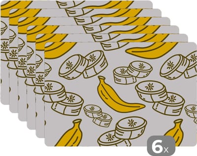 Placemat - Placemats kunststof - Banaan - Patronen - Fruit - 45x30 cm - 6 stuks - Hittebestendig - Anti-Slip - Onderlegger - Afneembaar