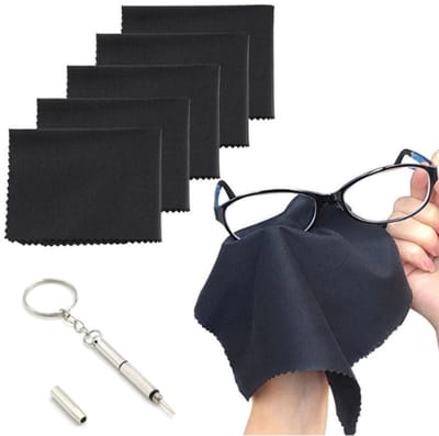 Brillendoekjes Set – 5 Stuks Zwart – Microvezel Brillenpoetsdoekjes – Inclusief Kleine Schroevendraaier – Telefoondoekjes – Microvezeldoekjes – Voor Bril, Zonnebril, Camera & Scherm – Krasvrij & Pluisvrij – Schroeven Draaier – Bril Accessoires