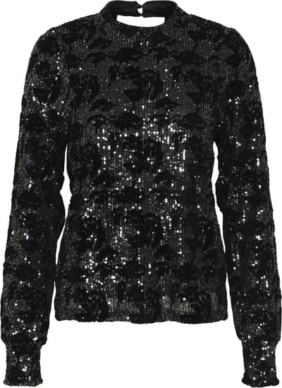 Kaffe KAgrit Sequin Dames Blouse -Black/dark silver sequin