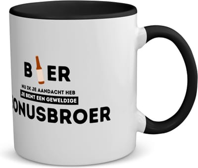 Akyol - bier, nu ik je aandacht heb je bent een geweldige bonusbroer koffiemok - theemok - zwart - Broer - de beste broer - verjaardagscadeau - verjaardag - cadeau - cadeautje voor broer - broer artikelen - kado - geschenk - gift - 350 ML inhoud