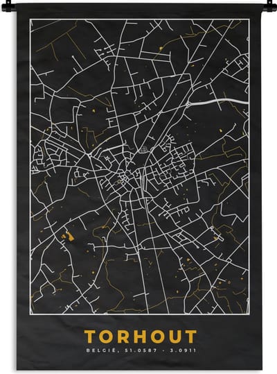 Wandkleed - Wanddoek - Stadskaart - Plattegrond - Goud - Torhout - Kaart - 120x180 cm - Wandtapijt