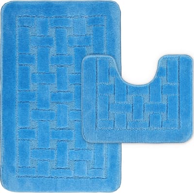 Famanu – Luxe 2-delige blok badmat set antislip ultra zachte badkamermatten waterabsorberende badmatten machinewasbaar tapijt toiletmat voor badkamer vloer