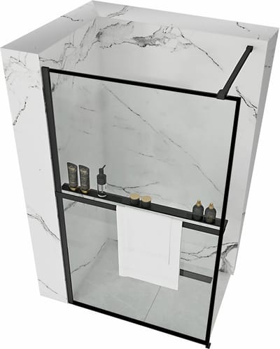 Rea Bler 110 + Evo Plank en Handdoekhouder - Douchewand - 110 cm - Zwart