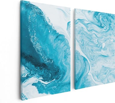 Artaza Canvas Schilderij Tweeluik Abstracte Kunst van een Oceaan - 80x60 - Foto Op Canvas - Canvas Print