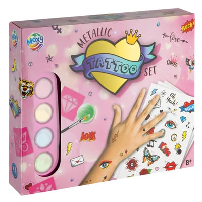 Metallic tattoo set inclusief stencils, tattoos metallics, stenen, lijm, kwasten