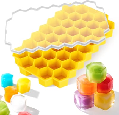 1-delige set Mini-ijsblokjesvorm van siliconen - Ontwerp met meerdere compartimenten - IJsvorm voor de koelkast - IJscrushgereedschap - 20,50 × 12 × 2,18 cm - Geschikt voor het maken van ijs voor dranken zoals whisky en sap - Geel.