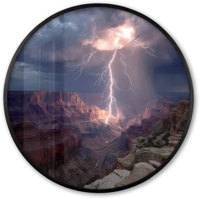 Poster in lijst Rond - Fotolijst 60x60 cm - Posters - Bliksem - Wolken - Canyon - Ronde posterlijst zwart - Decoratie - Wanddecoratie woonkamer - Muurdecoratie slaapkamer