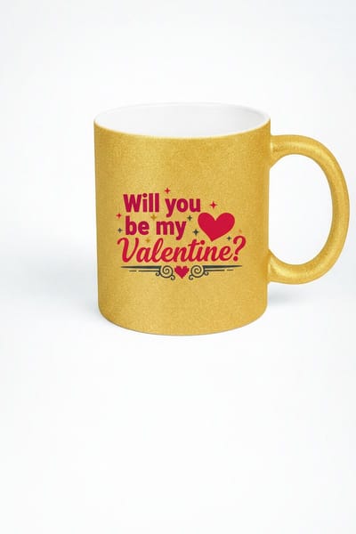 Gouden Glitter Valentijn Mok 'Will you be my Valentine?' - Romantisch Cadeau Liefde