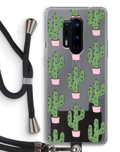 Case Company® - Hoesje met koord geschikt voor OnePlus 8 Pro hoesje met Koord - Cactus Lover - Telefoonhoesje met Zwart Koord - Bescherming aan alle Kanten en Over de Schermrand