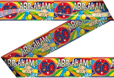 Folat Abraham markeerlint/afzetlint - 2x stuks - 50 jaar - 15 m - feestartikelen - versiering