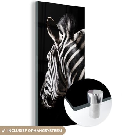 MuchoWow® Glasschilderij 20x40 cm - Schilderij acrylglas - Zebra - Wilde dieren - Patronen - Foto op glas - Schilderijen