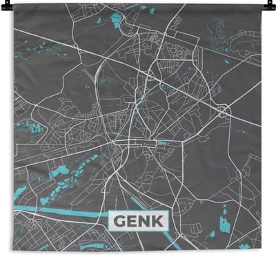 Wandkleed - Wanddoek - België – Genk – Stadskaart – Kaart – Blauw – Plattegrond - 180x180 cm - Wandtapijt