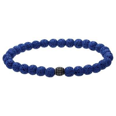 Lucardi - Heren Stainless steel herenkralenarmband blauw lavasteen - Armband - Staal - Zilverkleurig - 18 cm
