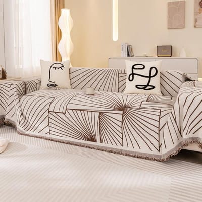 Kwasten Geometrisch Lijnpatroon Bankhoes Chenille Vier Seizoenen Universele Bankhoes Antislip Plaid Moderne Bankhanddoek 180x130cm1pcs