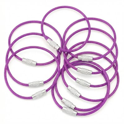 Paarse sleutelhanger kabel set – 10 delige roestvrij stalen sleutelringen met staalkabel – flexibele keychain met schroefsluiting – stevige sleutelhangers voor sleutels, bagage en accessoires