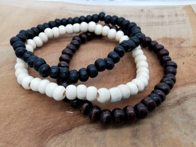 Set met 3 armband in verschillende kleur - Elastische - armband in houten - 17 cm - ronde kralen - mannen/Jongens.