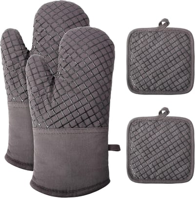 Ovenwanten set - Keukenhandschoenen pannenlappen - Veilig koken - Extra lange polsbescherming - 4 stuks - Zwart