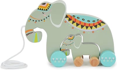 Houten trekspeelgoed olifant set voor kinderen vanaf 1 jaar | Schattig houten speelgoed voor baby's | Educatief speelgoed voor motorische ontwikkeling