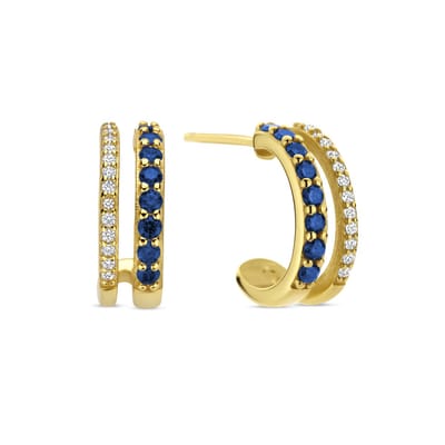 New Bling - 9NB-1575 - 925 zilveren oorringen met blauwe en witte zirconia stenen - goudkleurig