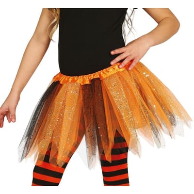 Heksen petticoat/tutu verkleed rokje - oranje/zwart - 31 cm - voor meisjes - Tule onderrokjes - voor kinderen