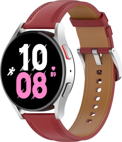 By Qubix - Luxe leren bandje 20mm - Bordeaux - Geschikt voor Samsung Galaxy Watch 7 (40 & 44mm) - Galaxy Watch FE - Galaxy Watch 6 - Galaxy Watch 6 Pro - Galaxy Watch 5 - 5 Pro - Galaxy Watch 4 - 4 Classic - Active 2 - Watch 3 (41mm)