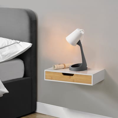Wandplank set van 2 met lade Bokn bamboe 40x24x8 cm wit [en.casa]