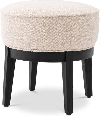 Eichholtz comfortabele voetenstoel of extra zitplaats Jarret creme met zwarte poten Ø 45.5 | H. 47 cm