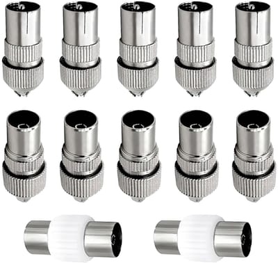 SnelShoppen - 12-delige Coaxiale TV Antenne Connectoren Set - 5 Mannen en 5 Vrouwen, 2 Vrouw tot Vrouw Coaxiale Adapter, F Connectoren voor TV Antenne