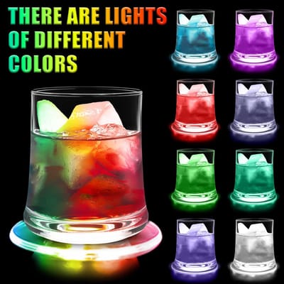 Dailygoods- Onderzetters LED Lichtgevend - 8 Stuks - Ø 10 cm - Ronde Onderzetters - Glazen Onderzetters - Feestjes/Bruiloften - Ultradun en Veilig - Lichtgevende Onderzetters