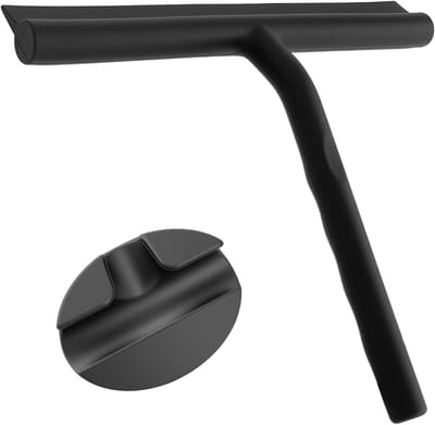 Famanu - Siliconen douchetrekker 21 cm met magnetische haak, zelfklevend, zonder boren, zwart
