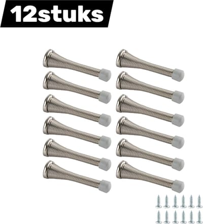 12stuks - Deurstopper - Handmatige veiligheidsveer - Geluidsisolerende muurbeschermer - Voor kinderkamers en slaapkamers - Antislip basis - 8,5 cm - Zilver