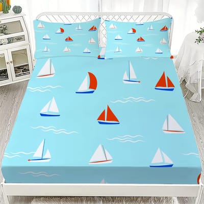 Nieuw Nautisch Oceaan Zeilboot Oceaan Geest Hoeslaken King Queen Eenpersoonsmaat Hoeslakenset met Kussensloop Tieners Jongens Cadeau 180x200x25cm