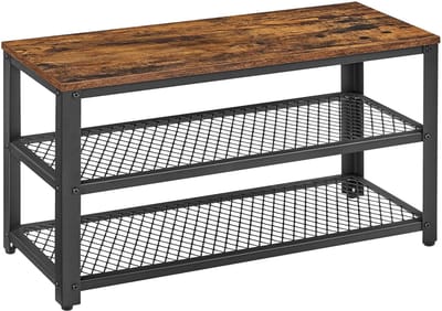 ACAZA Schoenenrek - Schoenenbank - Schoenenkast - 90 x 45 x 30 cm - Industrieel Design - Metaal met Hout - Vintage Bruin
