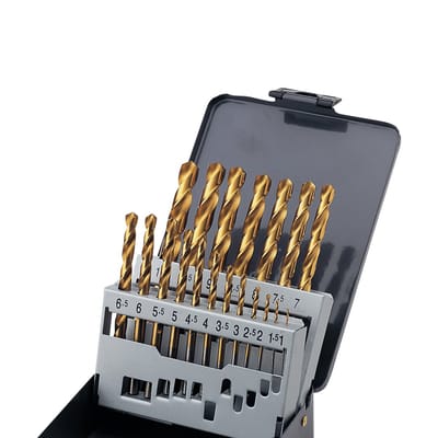 HSS spiraalborenset, 19-delig, precisieboren, frezen, voor horlogemakers en goudsmeden, voor het maken van sieraden, titanium genitreerd, in metalen behuizing