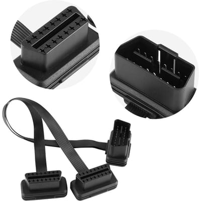 Auto OBD2 16-pins 2-in-1 Omgebogen Kabel Diagnostische Verlengkabel Connector Adapter black