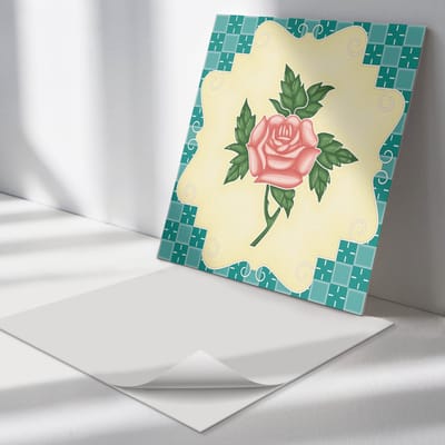 Wallfluent Vinyl Tegels - Rozenbloemstuk Vinyl Wandtegels - 30 cm x 30 cm - Roze PVC Tegels - 9 stuks - Vierkant PVC Tegels - Bloemen en Planten Plaktegels - Wand PVC Tegels - Plaktegels Keuken en Badkamer
