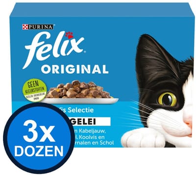 3x Felix - Original Vis Selectie in Gelei - Kattenvoer Natvoer - doos 12x85g