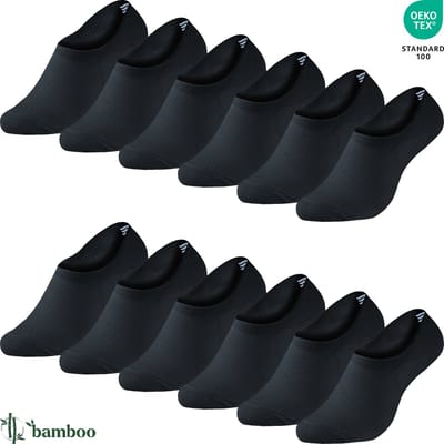 Bamboe Footies Sneakersokken Naadloos Anti-Zweet Anti-Slip Zakt niet af - 12 paar - Unisex - Zwart - Wandelsokken - Sportsokken - Bamboe Sokken B-1301 Maat 35-40
