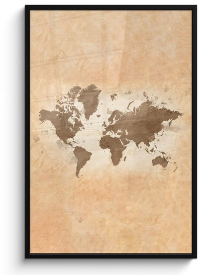 Poster in lijst - Fotolijst 80x120 cm - Posters - Wereldkaart - Beige - Bruin - Posterlijst zwart - Decoratie - Wanddecoratie woonkamer - Muurdecoratie slaapkamer