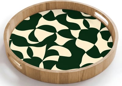 Dienblad rond 40x40 cm - Schootdienblad hout - Groen - Organische vlakken - Crème - Borrelplank rechthoek - Plateau houten dienbladen