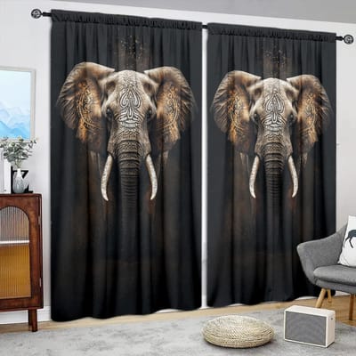 2 gordijnen met olifantenprint voor huisdecoratie - Gordijnen met tunnelzoom voor slaapkamer, kantoor, keuken, woonkamer en studeerkamer 52.5cmX116cm X 2pcs gray