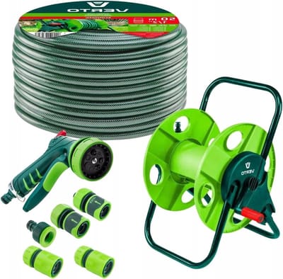 Tuinirrigatie Set - Slangwagen met slang - Planten water geven - Compleet met accessoires - 50 meter slang - Groen