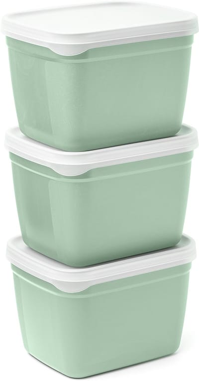Optifridge Bio Vershoudbakjes - 3x1200ml - Bioplastic bewaarbakjes met deksel - Stapelbare bewaardozen - Meal prep bakjes - BPA-vrije Vershouddoos - Groen - 185x125x50mm