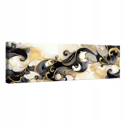 WALLARENA - Canvas schilderij - 145x45 cm - abstract zwart goud voor woonkamer slaapkamer keuken