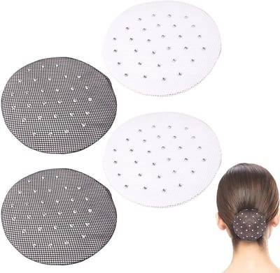 4-delige Haarnet Set - 2 Zwarte + 2 Witte Strass Elastische Haarnetten voor Kinderen en Volwassenen, Perfect voor Ballet, Optredens en Onzichtbare Buns