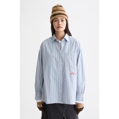 Scotch & Soda Embroidered Girlfriend Shirt Faded Denim Lavender Stripe Taglia: 34 | Magliette intime Outlet | Donna | Blu